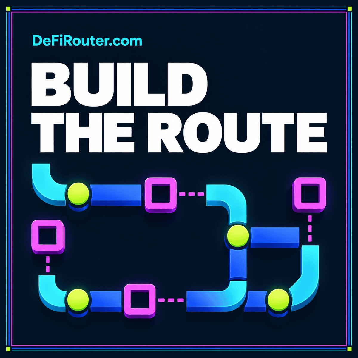 DeFi Routing APIs: A Developer’s Integration Checklist — neon typography card with a multicolor pinstripe border and DeFiRouter.com branding