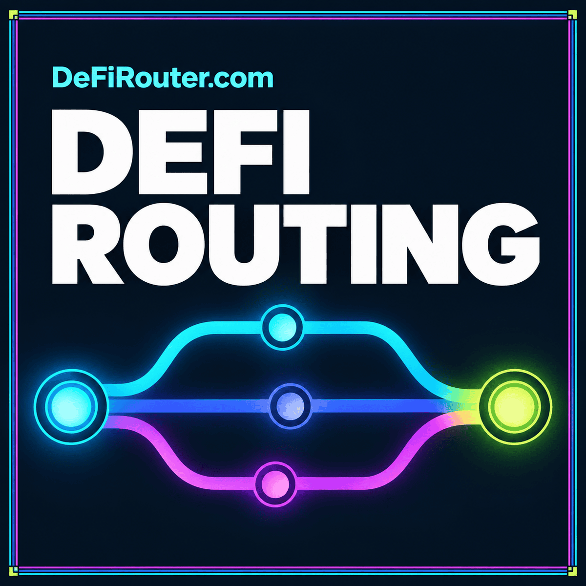 What Is a DeFi Router? A Practical Guide to Swap Routing — neon typography card with a multicolor pinstripe border and DeFiRouter.com branding
